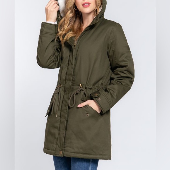 HOODED UTILITY JACKET  - OLIVE - Picture 6 of 7